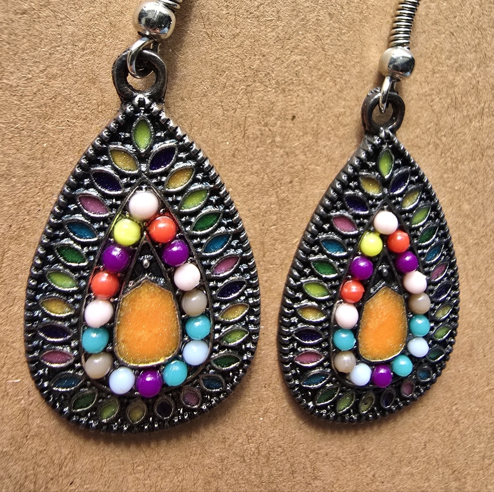 Boho Mosaic Teardrop Earrings | Colorful Statement Dangle Earrings | Festival